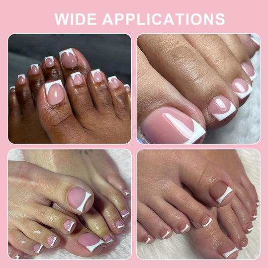 Natural Flowing French Tips Color Press On Foot Nail Tips Artificial Fake Toenails Square French Soft Gel Press On Toe Nails Glossy Finish