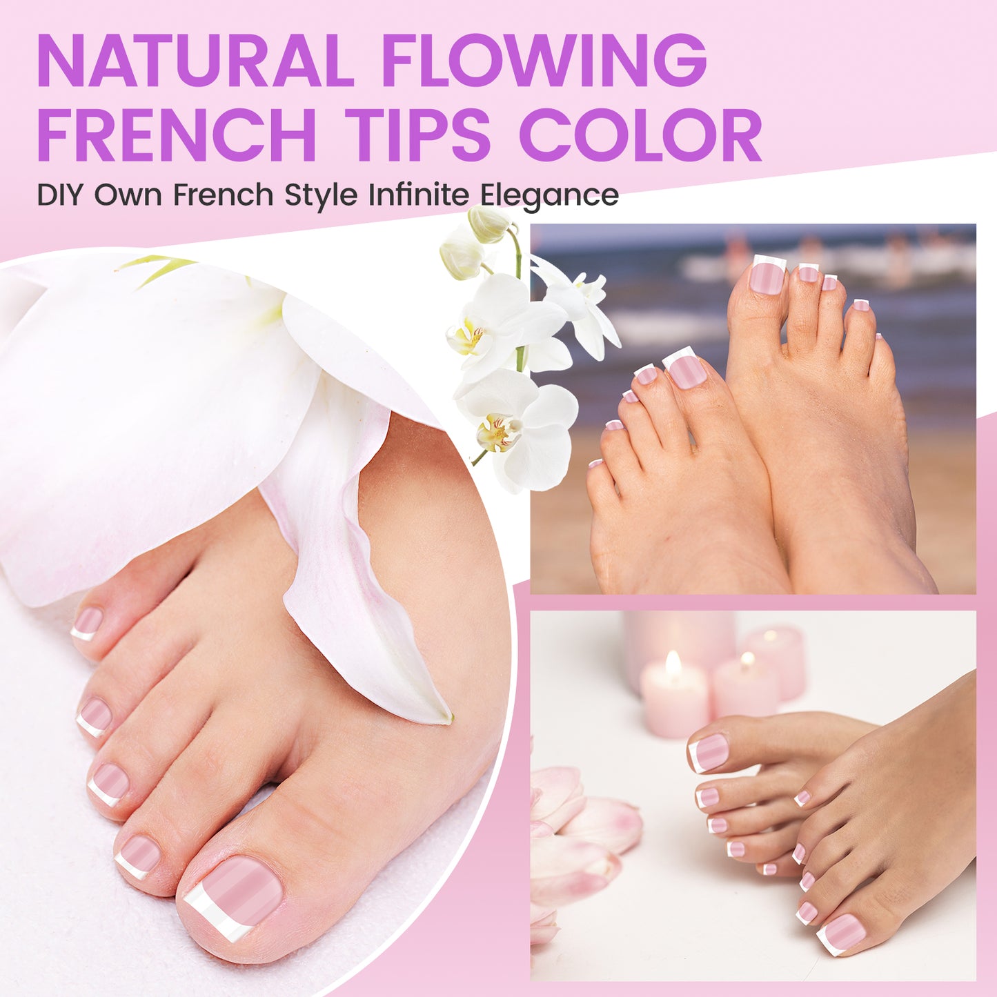 Natural Flowing French Tips Color Press On Foot Nail Tips Artificial Fake Toenails Square French Soft Gel Press On Toe Nails Glossy Finish